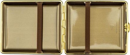 Zigtt.-Etui v.H. Leder dunkelbraun, Rahmen vergoldet 18er