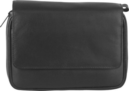 Pfeifentasche Leder schwarz/&Uuml;berschlag/Dosenfach  4er