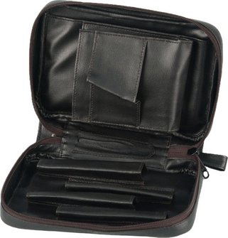 Pfeifentasche Leder schwarz/&Uuml;berschlag/Dosenfach  4er