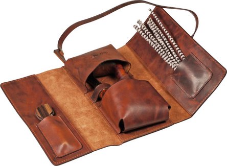 PASSATORE pipe folding pouch leather brown antique 20cm/2pip