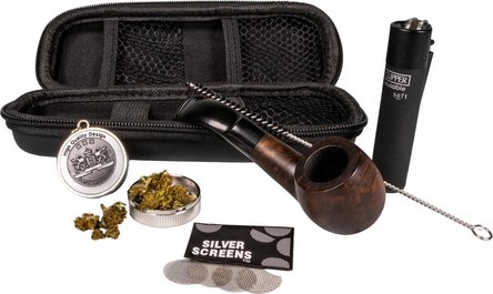 Beginner set "420", contents: hardcase bag, wooden pipe,