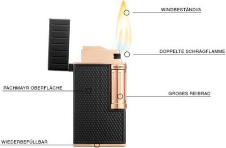 COLIBRI Feuerzeug Julius II schwarz/rosegold UNBEF&Uuml;LLT