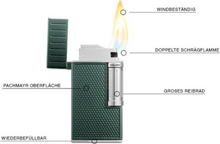 COLIBRI Feuerzeug Julius II gr&uuml;n/chrom UNBEF&Uuml;LLT
