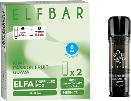 ELFBAR ELFA Pod Kiwi Passion Fruit Guava 0mg Nikotin 2er