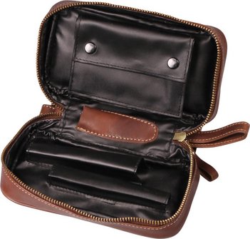 Pfeifentasche Leder braun antik Flechtdesign/&Uuml;berschlag 2er
