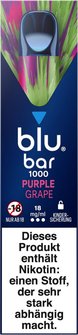 blu bar 1000 Purple Grape 18mg/ml 2mg, Inh. 2ml Liquid