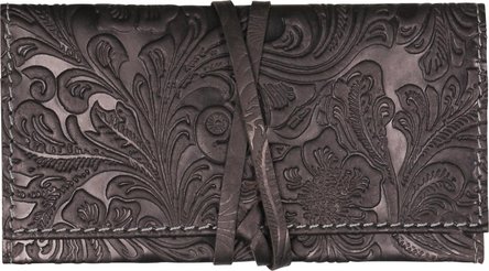 Drehertasche Leder schwarz/graue Steppung Flowerprint 16cm