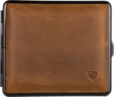 Zigtt.-Etui v.H. Soft-Leder dunkelbraun, Rahmen schwarz, 18e