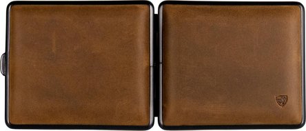 Zigtt.-Etui v.H. Soft-Leder dunkelbraun, Rahmen schwarz, 18e