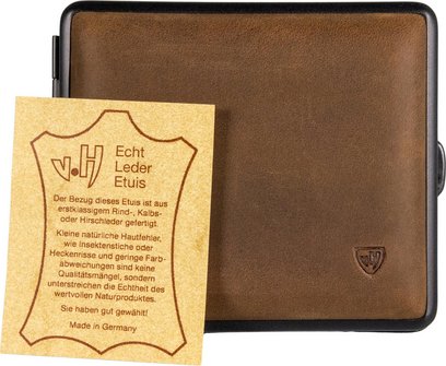 Zigtt.-Etui v.H. Soft-Leder dunkelbraun, Rahmen schwarz, 18e