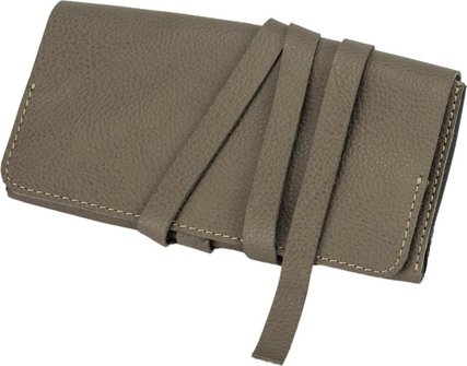 Drehertasche Leder grau/ozeanblau, Kontraststeppung 18cm