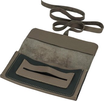 Drehertasche Leder grau/ozeanblau, Kontraststeppung 18cm