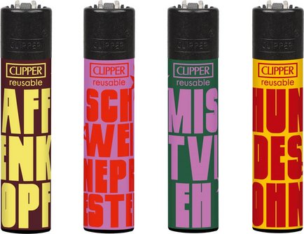 Clipper Mehrweg-Feuerzeug Schimpftiere sotiert