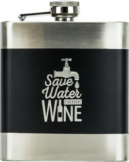 Flachmann Edelstahl mattl/sz Save water drink wine 6oz/180ml