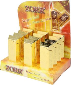 Zorr Goldbarren Piezofeuerzeug im Display