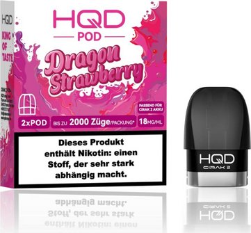 HQD CIRAK 2 Dragon Strawberry Pod 2ml, 18mg/ml Nikotin 2er