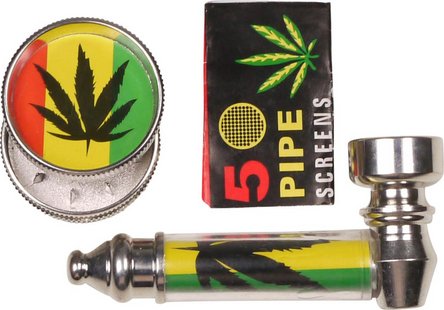 Set metal pipe, grinder & screens asst.in small PU pouch