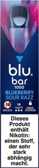 blu bar 1000 Blueberry Sour Razz 18mg/ml 2mg, Inh. 2ml Liqui