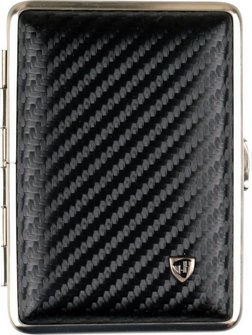 Zigtt.-Etui v.H. Leder Carbonoptik schw. Rahmen nickel matt