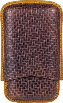 Zigarren Schiebe-Etui Leder d'braun mit Paspelierung 3er