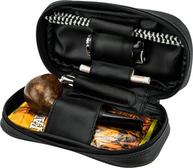 Pfeifentasche Lederoptik schwarz/burgund  2er