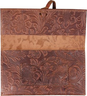 Drehertasche Leder braun/beige Steppung Flowerprint 16cm