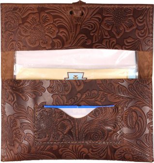 Drehertasche Leder braun/beige Steppung Flowerprint 16cm