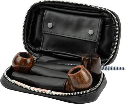 PASSATORE Pfeifentasche Leder schwarz 3er