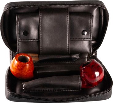 Pipe bag leatherette black   f. 2 pipes