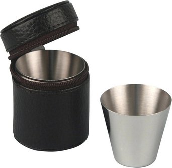 Trinkbecherset Edelstahl satin  mit 4 Becher im Lederetui
