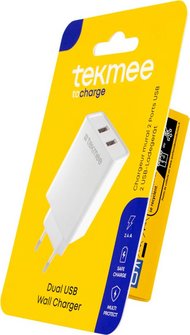 Tekmee Steckdosenadapter wei&szlig; 220V auf USB 2,4 A