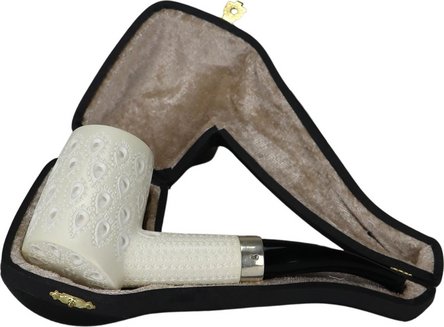 Block Meerschaum Pfeife Poker graviert, Silberring