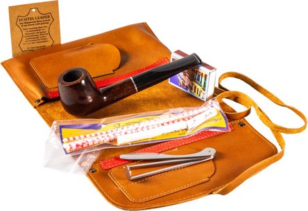 Pfeifen-Einsteigerset gerade Rollbeutel Leder braun antik