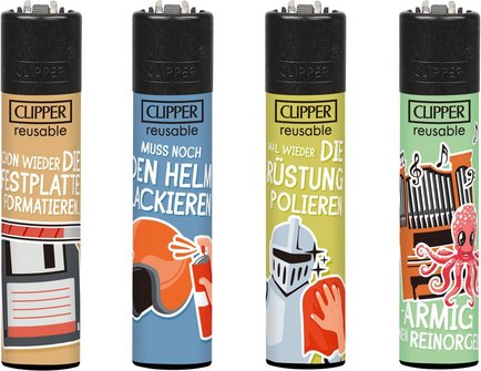 Clipper Mehrweg-Feuerzeug Trinkspr&uuml;che Sz
