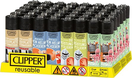 Clipper Mehrweg-Feuerzeug Trinkspr&uuml;che Sz