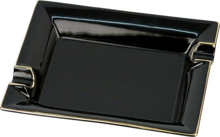 Cigar ashtray porcelain black/gold rim 2 rests  21 x 17cm