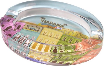 Zigarrenascher Glas oval mit Cuba Design Habana 2 Ablagen