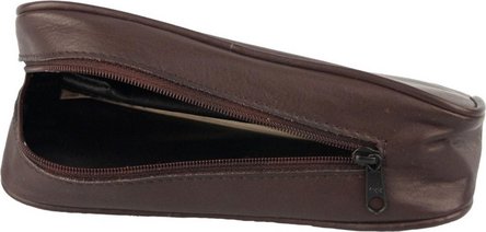 Pfeifentasche Leder schwarz/Metallemblem/beige Steppung 1er