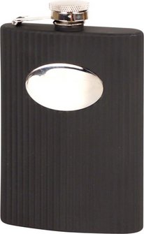Flachmann Edelstahl Rubber gerillt schwarz 6oz/180ml