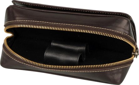 Pfeifentasche Leder braun mit &Uuml;berschlag  2er