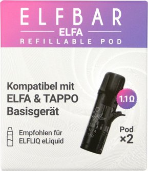 ELFBAR ELFA Refillable Pod 1.1 Ohm black clear 2pack
