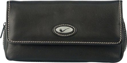 Pfeifentasche Leder schwarz mit &Uuml;berschlag/Metallembem 2er