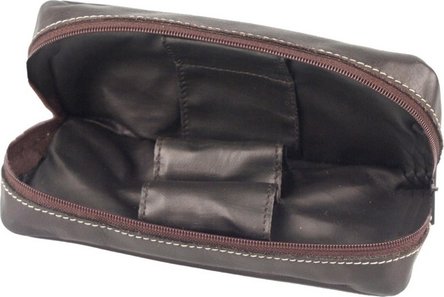 Pfeifentasche Leder schwarz mit &Uuml;berschlag/Metallembem 2er