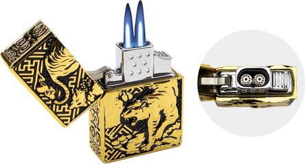 STAR Double Jet Feuerzeug Golden Tiger