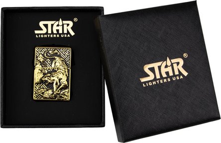 STAR Double Jet Feuerzeug Golden Tiger