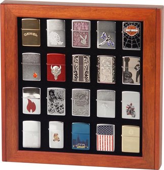 Sammlervitrine Rosenholz Finish f. 20 (z.B.Zippo) Feuerzeuge