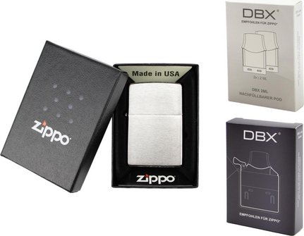 ZIPPO chrom geb&uuml;rstet mit Vape-Einsatz und zwei Pods