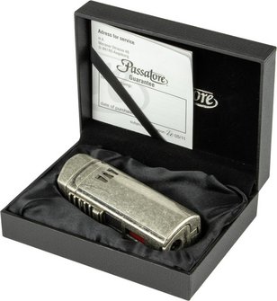 PASSATORE 3-Flammen Jet Zigarrenfzg. Trinidad silber antik