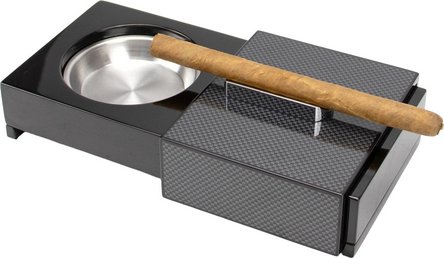 Zigarrenascher Carbon Finish hi-gloss m. Cutter u.Feuerzeug