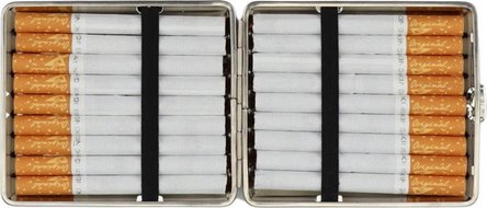 Zigtt.-Etui v.H. Metall chrom Streifen ovales Feld 18er